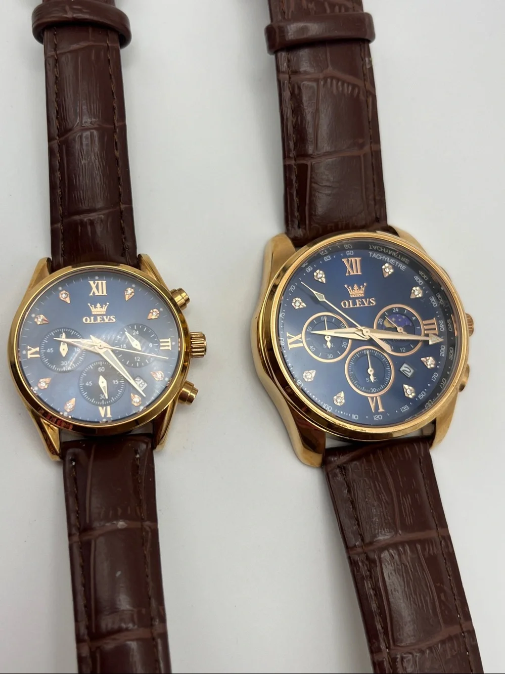 Set of 2 Olevs Gold Case Watches with Blue Dial